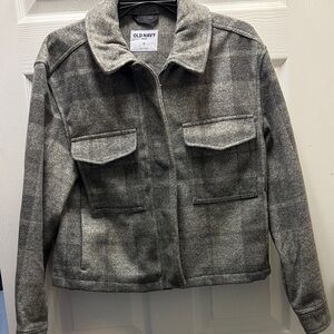 Old Navy Gray Plaid Wool-Blend Jean Jacket